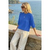 image:imageArachampCloz Womens Oversized 34 Sleeve Crochet Tops Summer Casual SweaterRoyal Blue