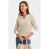 image:imageArachampCloz Womens Polo Striped Long Sleeve Casual Sweaters Breathable TopsApricot