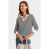 image:imageArachampCloz Womens Polo Striped Long Sleeve Casual Sweaters Breathable TopsBlack