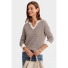 image:imageArachampCloz Womens Polo Striped Long Sleeve Casual Sweaters Breathable TopsBrown