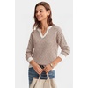 image:imageArachampCloz Womens Polo Striped Long Sleeve Casual Sweaters Breathable TopsCaramel