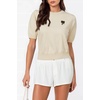 image:imageArachampCloz Womens Puff Short Sleeve Shirts 2025 Summer Crew Neck Sequin Cute Crop Tops Trendy Casual PulloverApricot