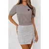 image:imageArachampCloz Womens Puff Short Sleeve Shirts 2025 Summer Crew Neck Sequin Cute Crop Tops Trendy Casual PulloverCoffee
