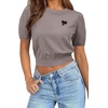 image:imageArachampCloz Womens Puff Short Sleeve Shirts 2025 Summer Crew Neck Sequin Cute Crop Tops Trendy Casual PulloverCoffee