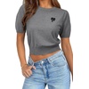 image:imageArachampCloz Womens Puff Short Sleeve Shirts 2025 Summer Crew Neck Sequin Cute Crop Tops Trendy Casual PulloverDark Grey