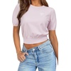image:imageArachampCloz Womens Puff Short Sleeve Shirts 2025 Summer Crew Neck Sequin Cute Crop Tops Trendy Casual PulloverLight Pink