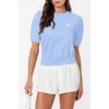 image:imageArachampCloz Womens Puff Short Sleeve Shirts 2025 Summer Crew Neck Sequin Cute Crop Tops Trendy Casual PulloverSky Blue