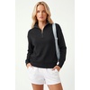 image:imageArachampCloz Womens Quarter Zip Polo Collar Fall Work Casual Pullover TopsBlack