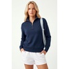 image:imageArachampCloz Womens Quarter Zip Polo Collar Fall Work Casual Pullover TopsNavy