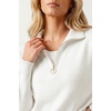 image:imageArachampCloz Womens Quarter Zip Polo Collar Fall Work Casual Pullover TopsWhite