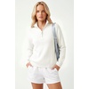 image:imageArachampCloz Womens Quarter Zip Polo Collar Fall Work Casual Pullover TopsWhite
