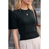 image:imageArachampCloz Womens Short Sleeve Sweater Cropped Crew Neck Summer TopsBlack