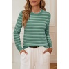 image:imageArachampCloz Womens Soft Knit Fall Winter Sweater Business Casual Basic TopsStriped Green White