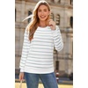 image:imageArachampCloz Womens Soft Knit Fall Winter Sweater Business Casual Basic TopsStriped White Green