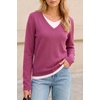 image:imageArachampCloz Womens Wool Blend 2 in 1 Patchwork V Neck Casual Sweater TopsFuchsia