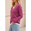 image:imageArachampCloz Womens Wool Blend 2 in 1 Patchwork V Neck Casual Sweater TopsFuchsia