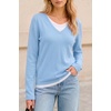 image:imageArachampCloz Womens Wool Blend 2 in 1 Patchwork V Neck Casual Sweater TopsLight Blue