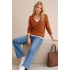 image:imageArachampCloz Womens Wool Blend 2 in 1 Patchwork V Neck Casual Sweater TopsTerracotta