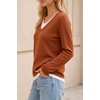 image:imageArachampCloz Womens Wool Blend 2 in 1 Patchwork V Neck Casual Sweater TopsTerracotta