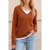 image:imageArachampCloz Womens Wool Blend 2 in 1 Patchwork V Neck Casual Sweater TopsTerracotta