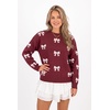 image:imageArachampCloz Womens Wool Blend Crew Neck Color Block Pullover SweaterBow Burgundy White
