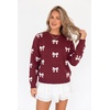 image:imageArachampCloz Womens Wool Blend Crew Neck Color Block Pullover SweaterBow Burgundy White