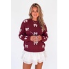 image:imageArachampCloz Womens Wool Blend Crew Neck Color Block Pullover SweaterBow Burgundy White