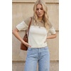 image:imageArachampCloz Womens Wool Blend Summer Short Sleeve Cropped Color Block Polo Collar Business Casual Pullover Sweater 2026White Oatmeal