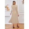 image:imageArachampCloz Womens Wool Blend Tie Waist Pleated Fall Winter Sweater DressApricot