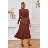image:imageArachampCloz Womens Wool Blend Tie Waist Pleated Fall Winter Sweater DressBrown Red