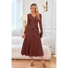 image:imageArachampCloz Womens Wool Blend Tie Waist Pleated Fall Winter Sweater DressBrown Red
