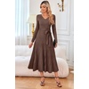 image:imageArachampCloz Womens Wool Blend Tie Waist Pleated Fall Winter Sweater DressCoffee