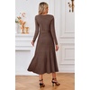 image:imageArachampCloz Womens Wool Blend Tie Waist Pleated Fall Winter Sweater DressCoffee