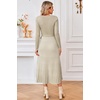 image:imageArachampCloz Womens Wool Blend Tie Waist Pleated Fall Winter Sweater DressKhakiwhite Stripe