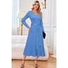 image:imageArachampCloz Womens Wool Blend Tie Waist Pleated Fall Winter Sweater DressLake Blue