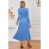 image:imageArachampCloz Womens Wool Blend Tie Waist Pleated Fall Winter Sweater DressLake Blue