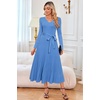 image:imageArachampCloz Womens Wool Blend Tie Waist Pleated Fall Winter Sweater DressLake Blue