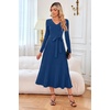 image:imageArachampCloz Womens Wool Blend Tie Waist Pleated Fall Winter Sweater DressNavy