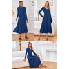 image:imageArachampCloz Womens Wool Blend Tie Waist Pleated Fall Winter Sweater DressNavy