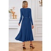 image:imageArachampCloz Womens Wool Blend Tie Waist Pleated Fall Winter Sweater DressNavy