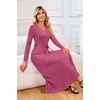 image:imageArachampCloz Womens Wool Blend Tie Waist Pleated Fall Winter Sweater DressRose Pink