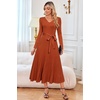 image:imageArachampCloz Womens Wool Blend Tie Waist Pleated Fall Winter Sweater DressRust