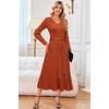 image:imageArachampCloz Womens Wool Blend Tie Waist Pleated Fall Winter Sweater DressRust
