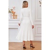 image:imageArachampCloz Womens Wool Blend Tie Waist Pleated Fall Winter Sweater DressWhite