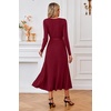 image:imageArachampCloz Womens Wool Blend Tie Waist Pleated Fall Winter Sweater DressWine Red
