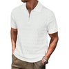 image:imageArachampCloz Mens Zipper Polo 3D Texture Shirts 2025 Spring Summer Fashion Knit Golf Tops Short Sleeve Dress ClothesWhite