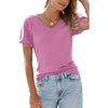 image:imageArachampCloz Womens 2025 Summer Short Puff Sleeve Shirts V Neck Cute Blouses Dressy Casual Trendy Sweater TopsRose Red