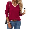 image:imageArachampCloz Womens 2026 Fall V Neck Sweaters Pullover Long Sleeve Knit TopsBurgundy