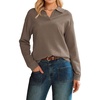 image:imageArachampCloz Womens Collared V Neck Eyelet Knit Fall Cotton Polo SweatersCoffee