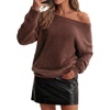 image:imageArachampCloz Womens Long Sleeve Faux Fur Off Shoulder Fuzzy Fall SweaterCoffee